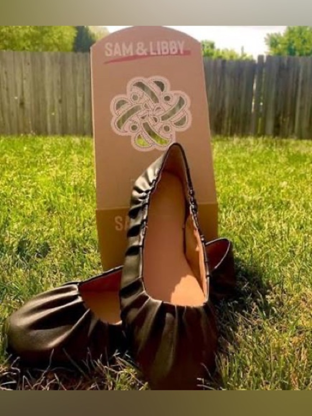 Sam & Libby Black Leather Ruffle Ballet Flats Shoes